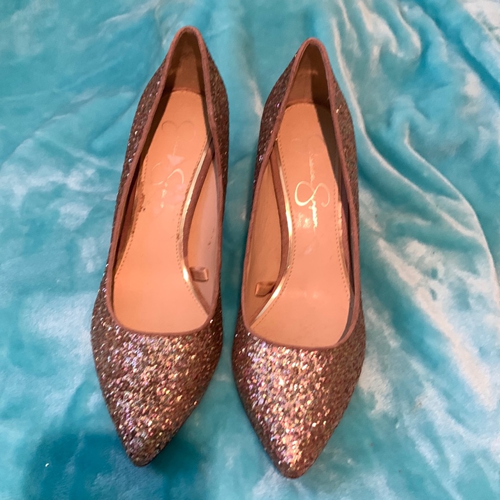 Jessica Simpson 3 inch rose gold glitter heels